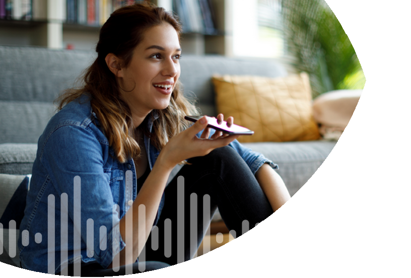 woman speaks to AI Agent through her phone